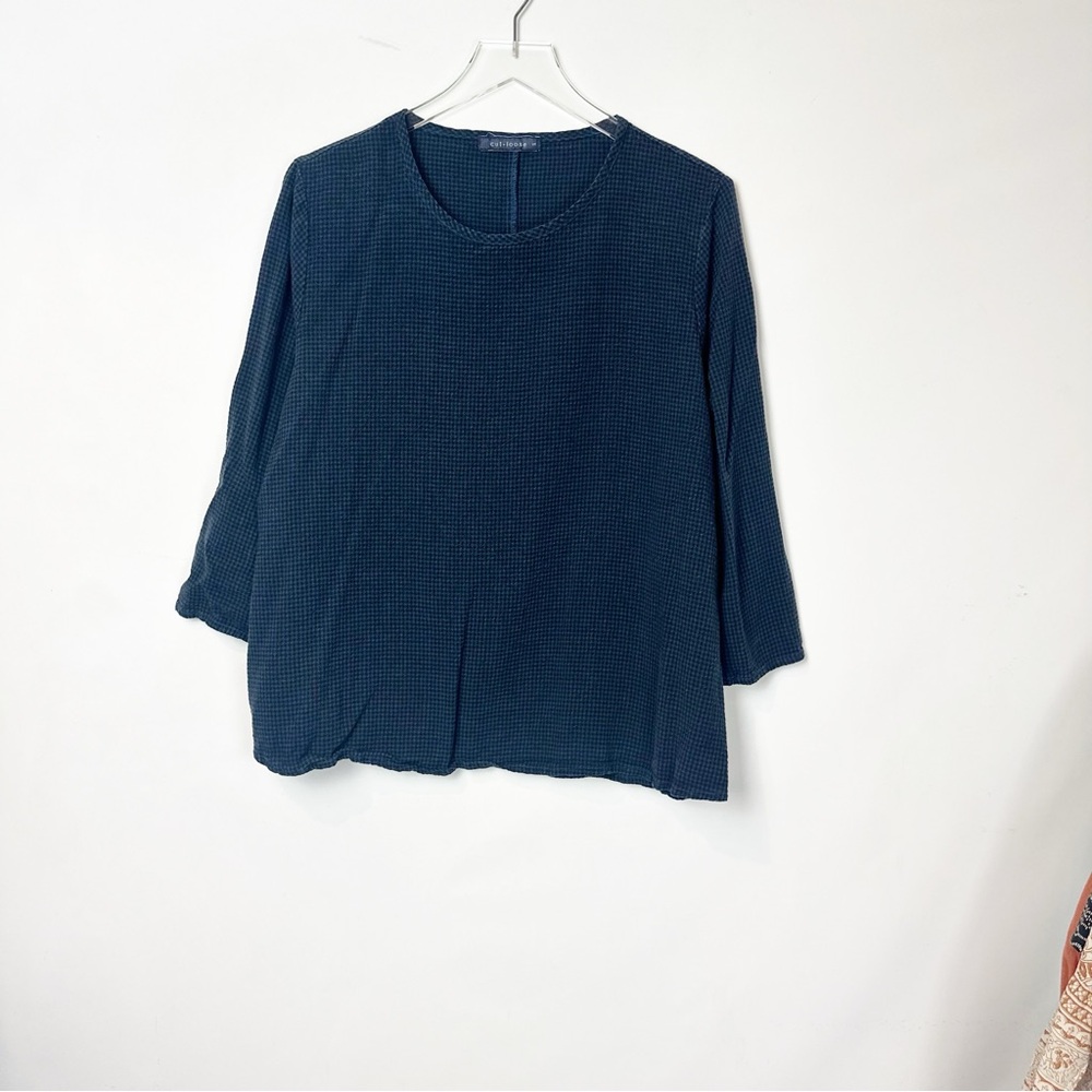 CUT LOOSE Mini Check 3/4 Sleeve Top in Night Chcek Medium - Picture 7 of 7